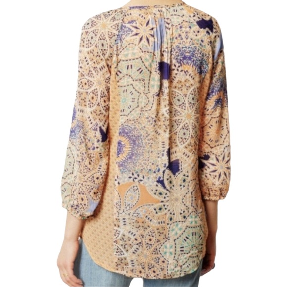 Anthropologie Meadow Rue peasant top w/lace detail paisley print sz s - Picture 2 of 10